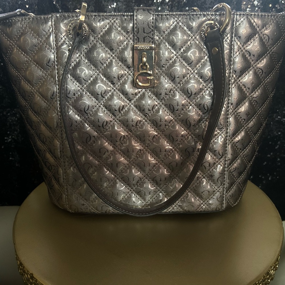 Guess Metallic Quilted Tote